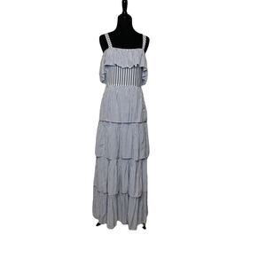 Victoria Secret blue white stripes cold shoulders ruffle maxi dress size XS